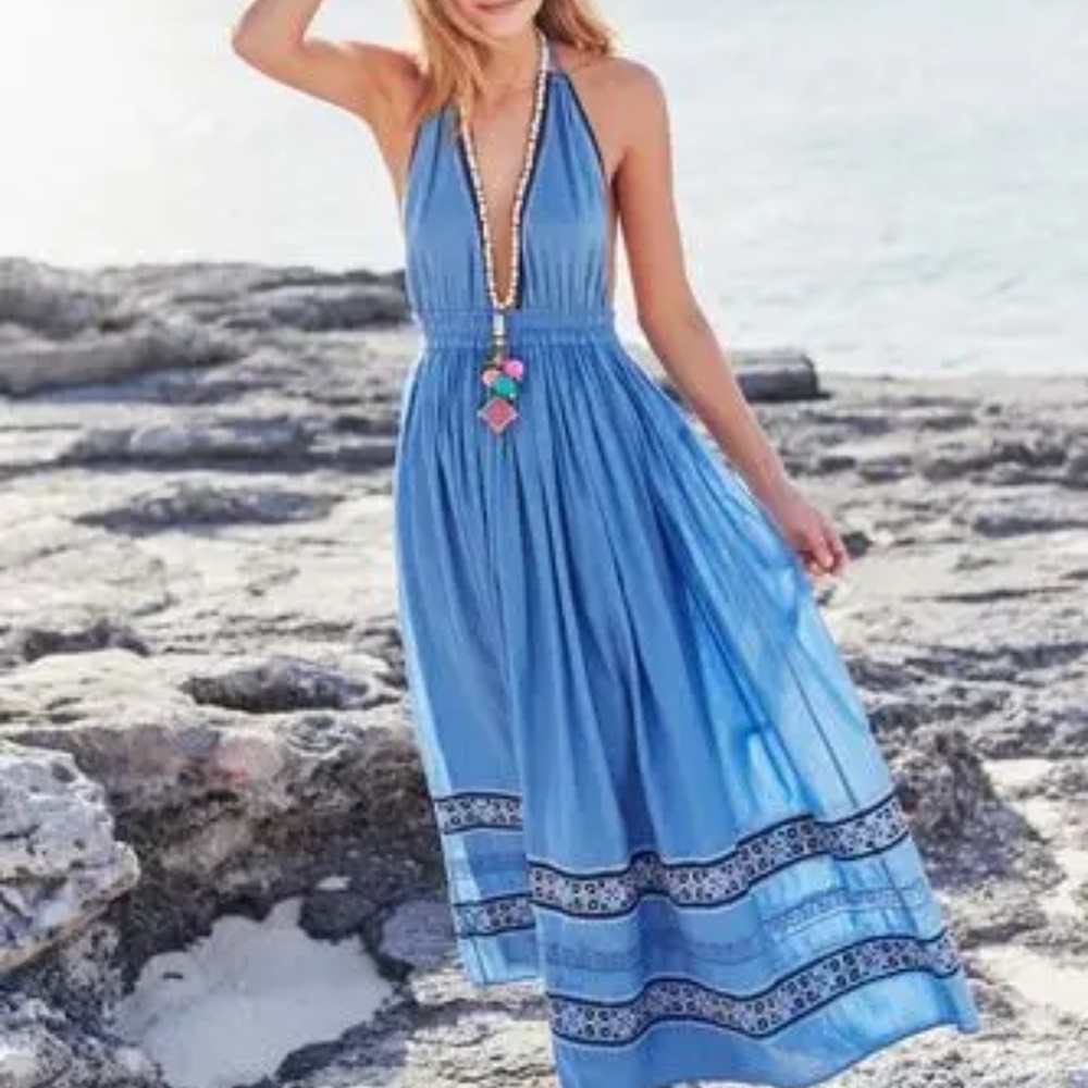 LoveShackFancy Blue Isabel Halter Dress Size Small